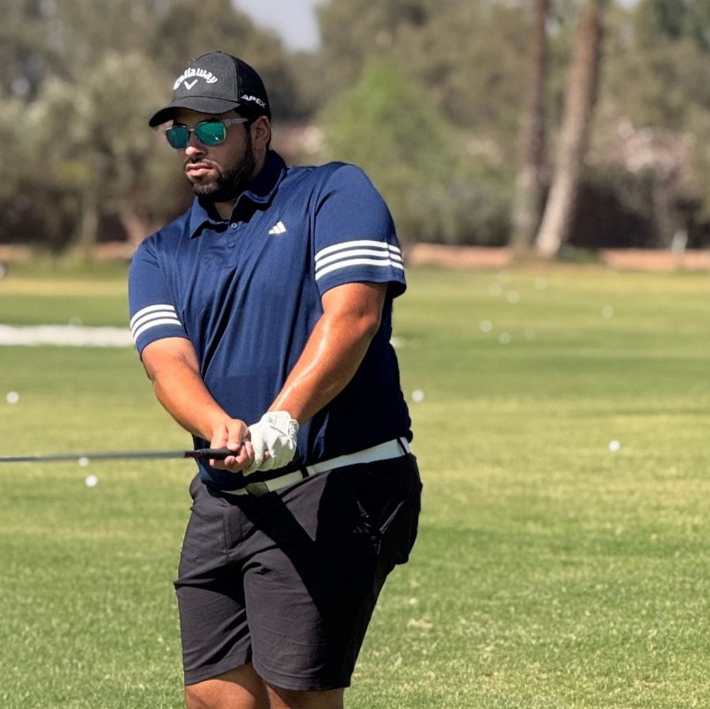 Rochdi Mekkaoui on the driving range, finishing a short shot